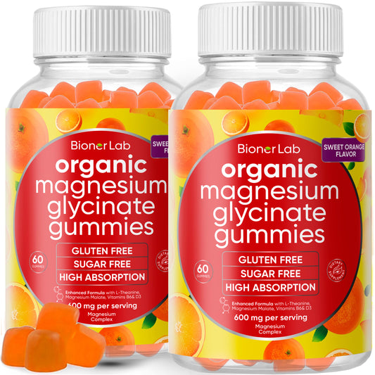BionerLab magnesium glycinate chewables orange bottle showing convenient daily wellness.