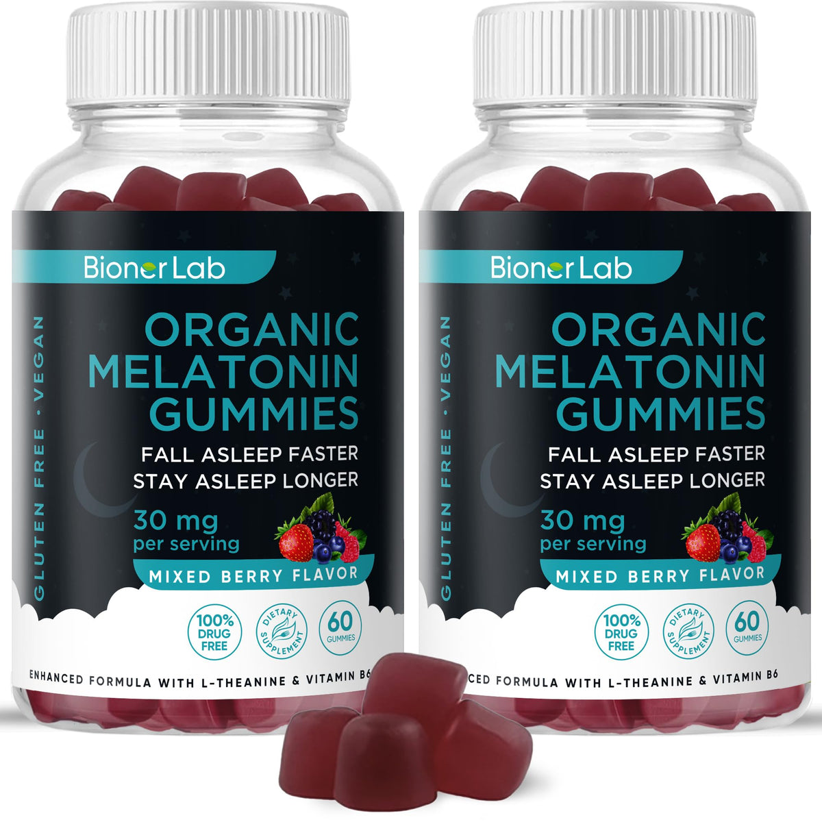 BionerLab Melatonin Gummies bottle shown for easy nightly relaxation.