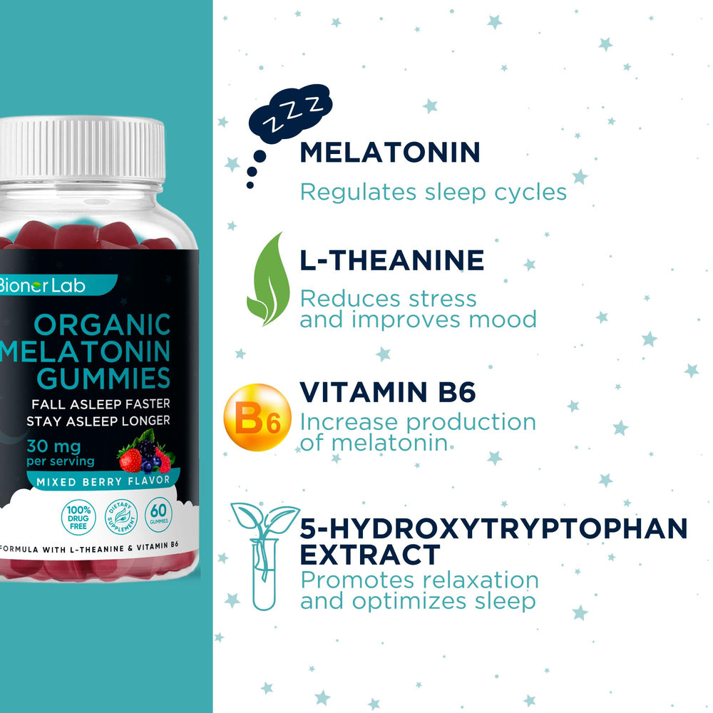 Pour-out shot of BionerLab Melatonin Gummies suggesting a straightforward nightly routine.