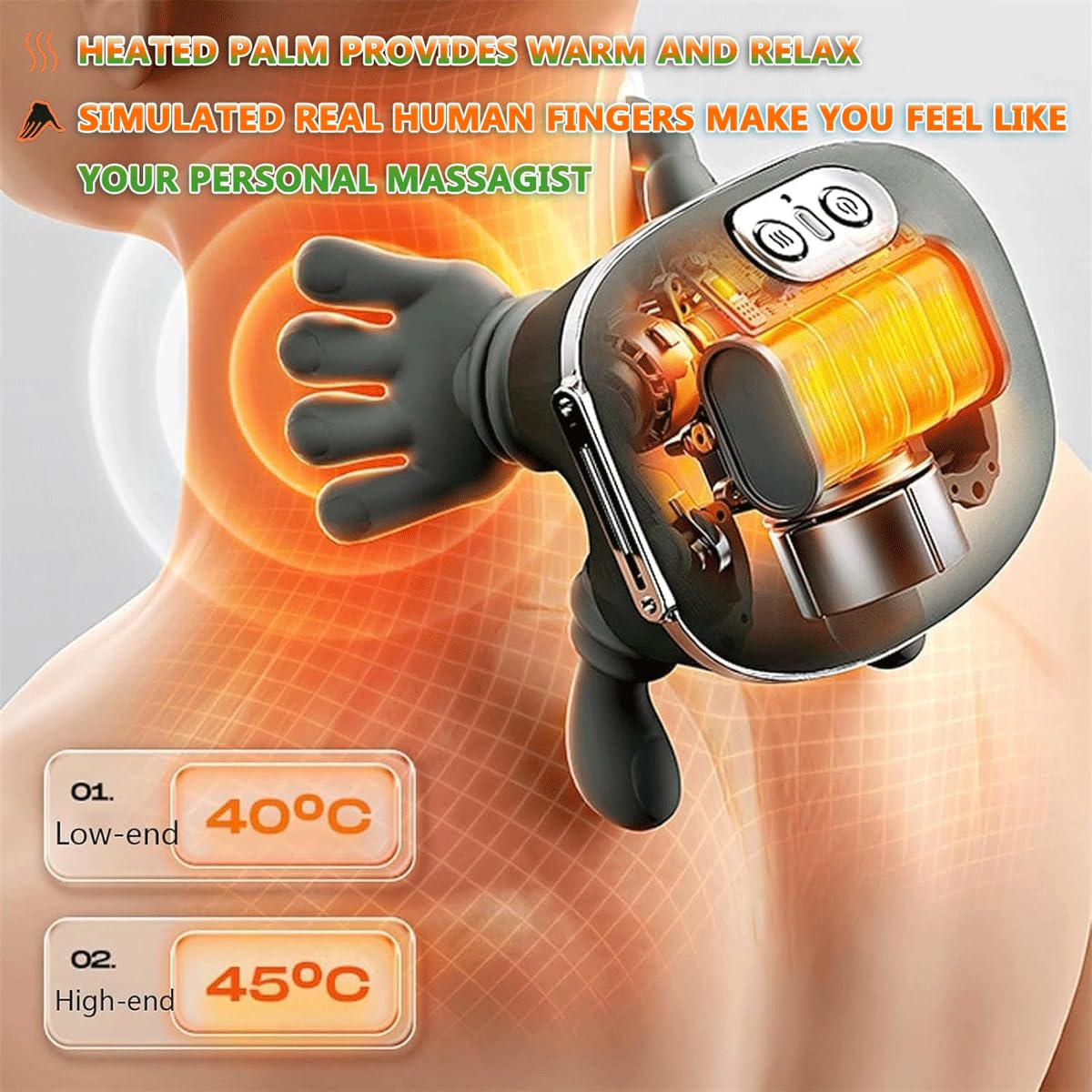 Bionic neck massager 4D kneading nodes mimic finger pressure for neck release.
