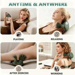 Bionic neck massager in use on desk, enabling break-time relaxation.