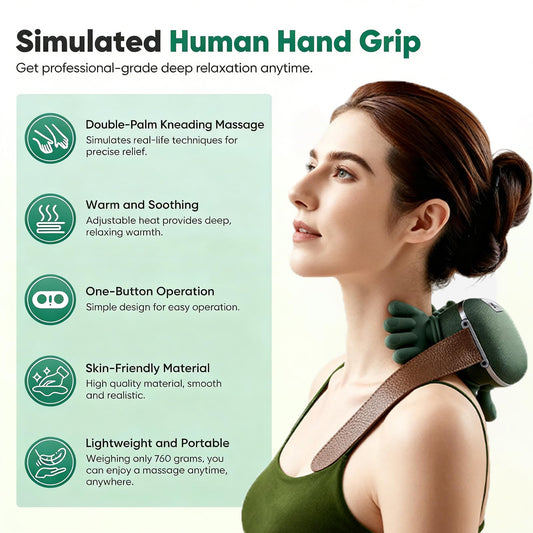 Bionic neck massager in wireless use mode for mobility