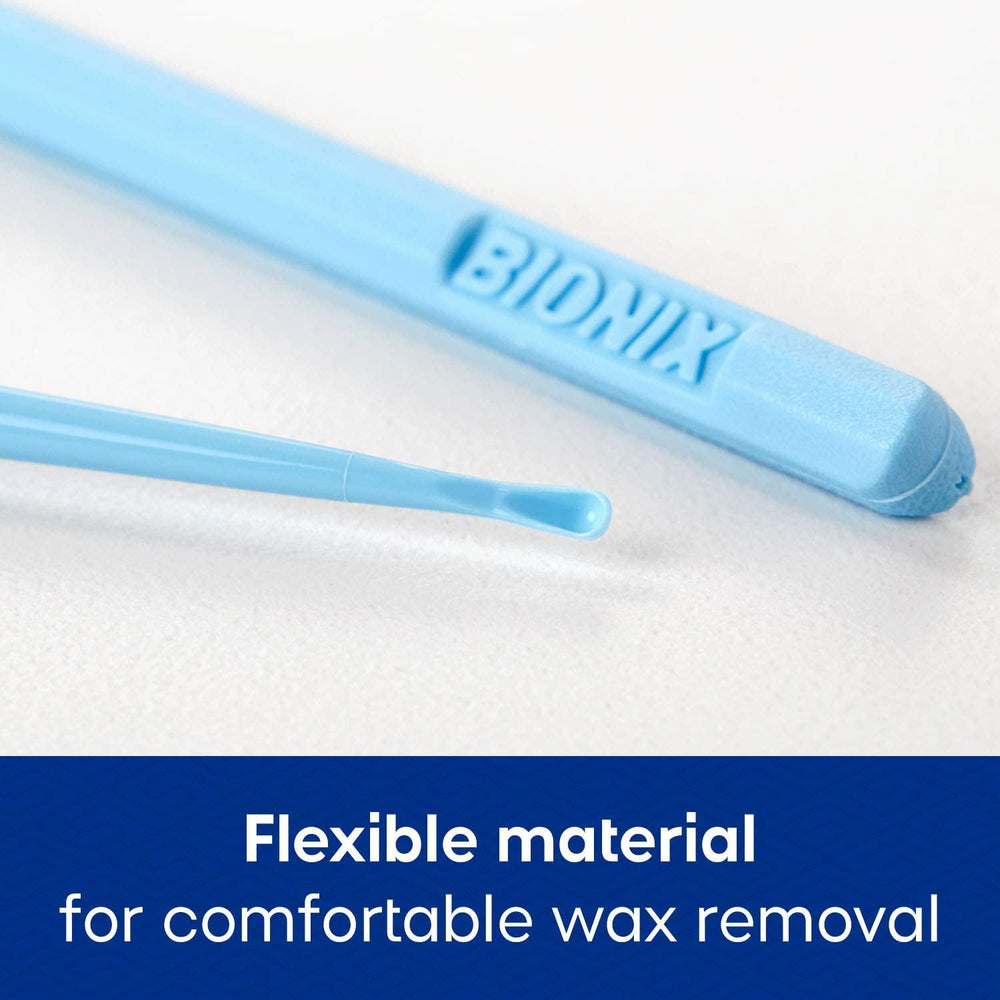 Bionix flexible-curette shows flexible design for safer wax removal.