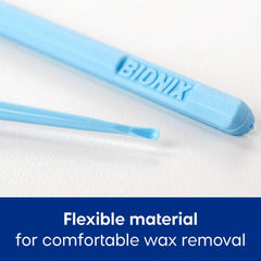 Bionix flexible-curette shows flexible design for safer wax removal.
