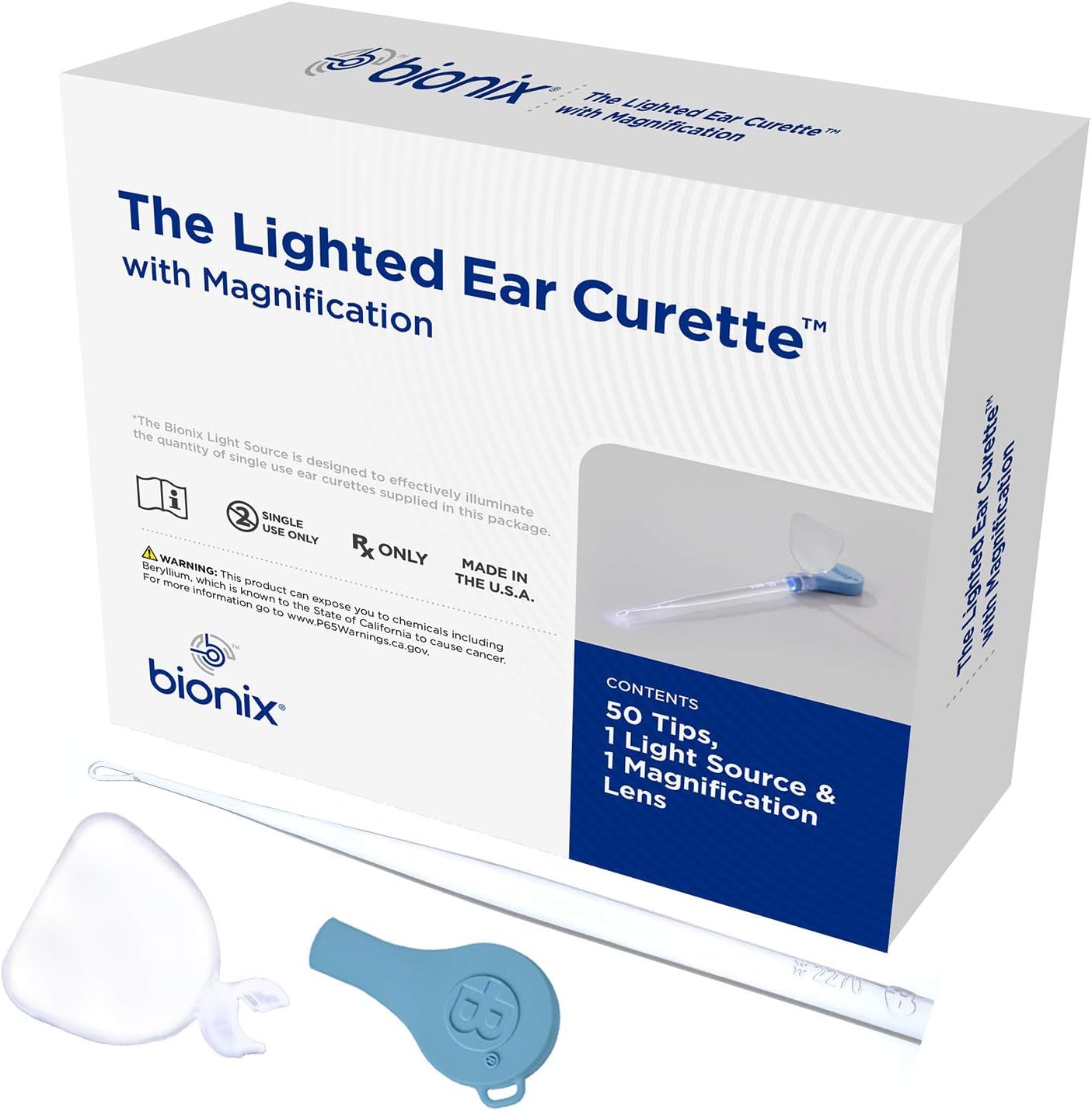 Bionix Lighted VersaLoop Ear Curette in use with illumination for safe earwax removal.