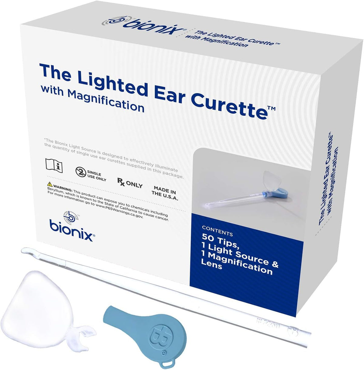 Bionix Lighted WaveCurette tip for gentle earwax removal with clear visualization.