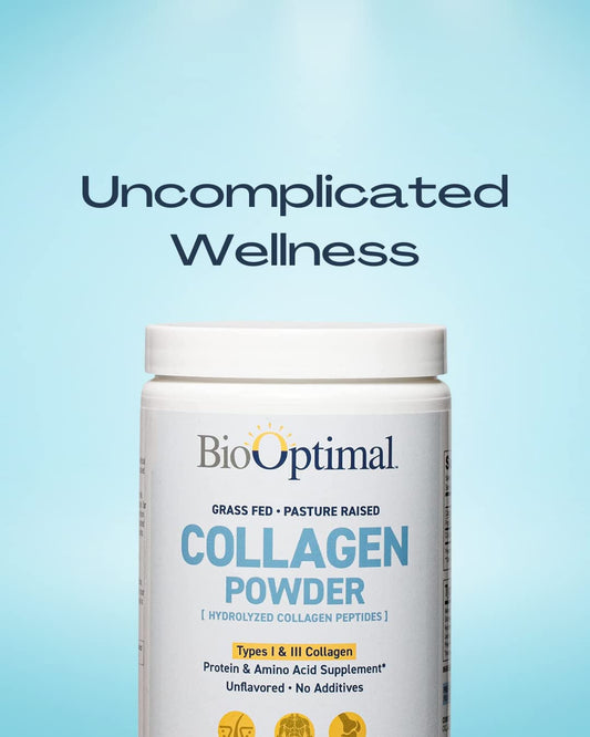 BioOptimal Collagen Peptides scoop with powder ready for easy mixing into drinks.