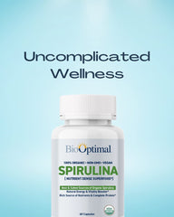 BioOptimal Spirulina tablets closeup showcases pure organic spirulina with nutrients.