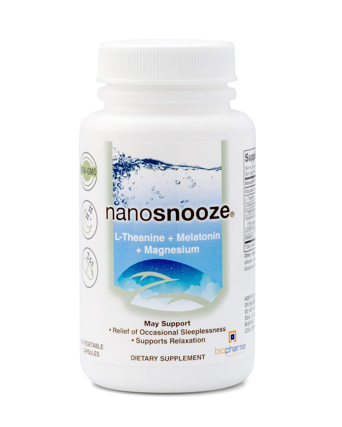 Biopharma Scientific NanoSnooze bottle being poured to support calm sleep