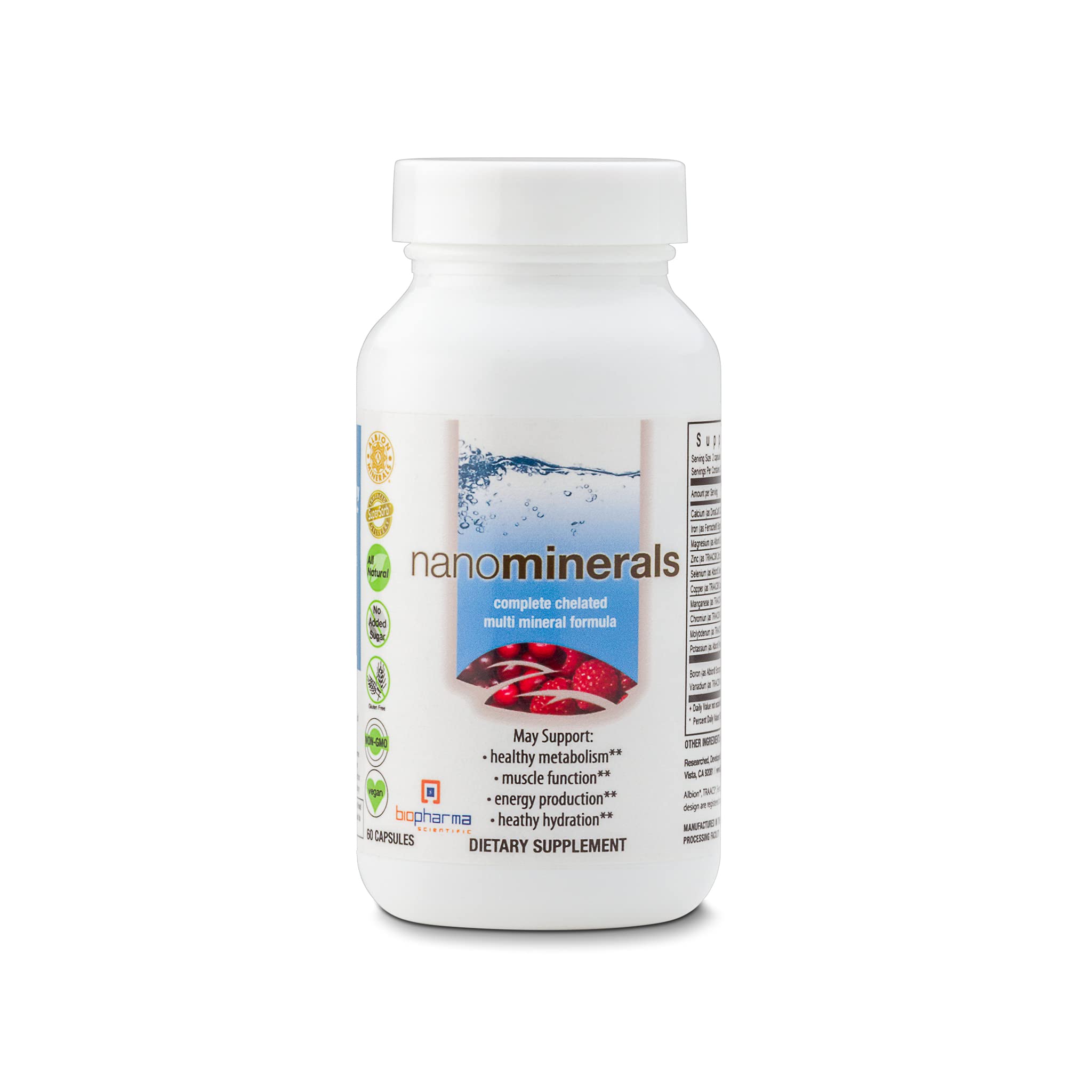 Biopharma Scientific NanoMinerals bottle front view for easy daily mineral support.