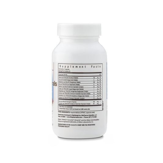 Biopharma Scientific NanoMinerals capsules close-up showing chelated minerals for absorption.