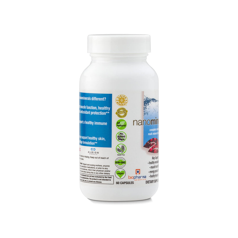 Biopharma Scientific NanoMinerals ingredient panel highlighting included minerals.