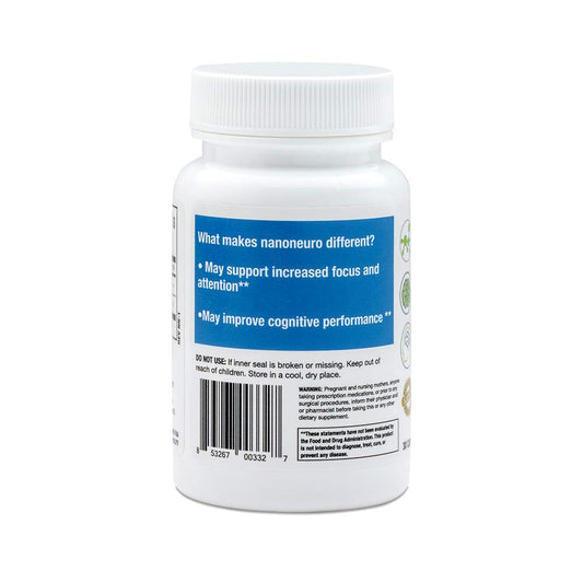 Biopharma Scientific NanoNeuro capsules closeup showing NAC and L-Theanine for cognitive support
