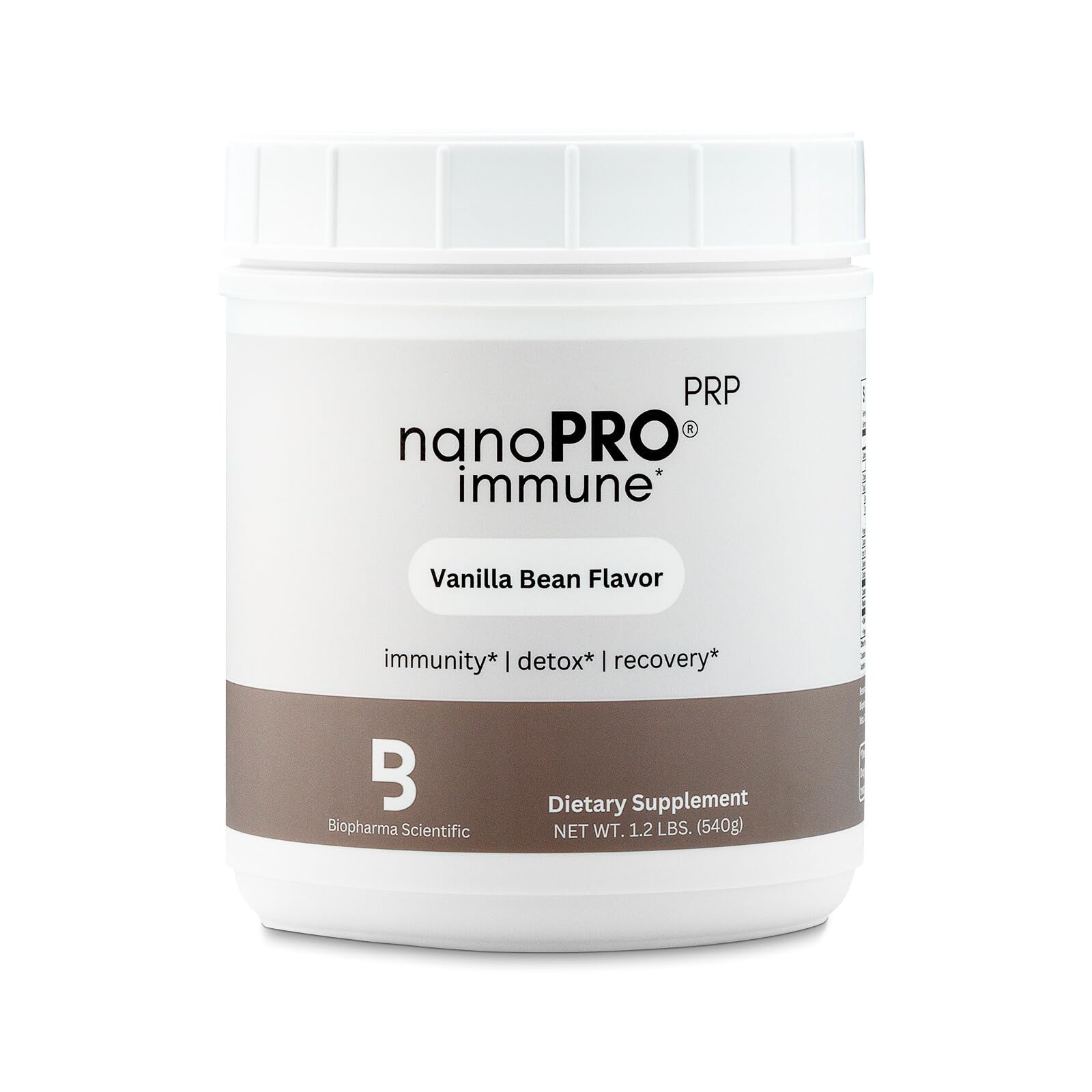 Biopharma Scientific Nanopro Immune vanilla tub for daily protein and immune support.