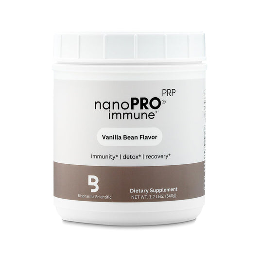 Biopharma Scientific Nanopro Immune vanilla tub for daily protein and immune support.