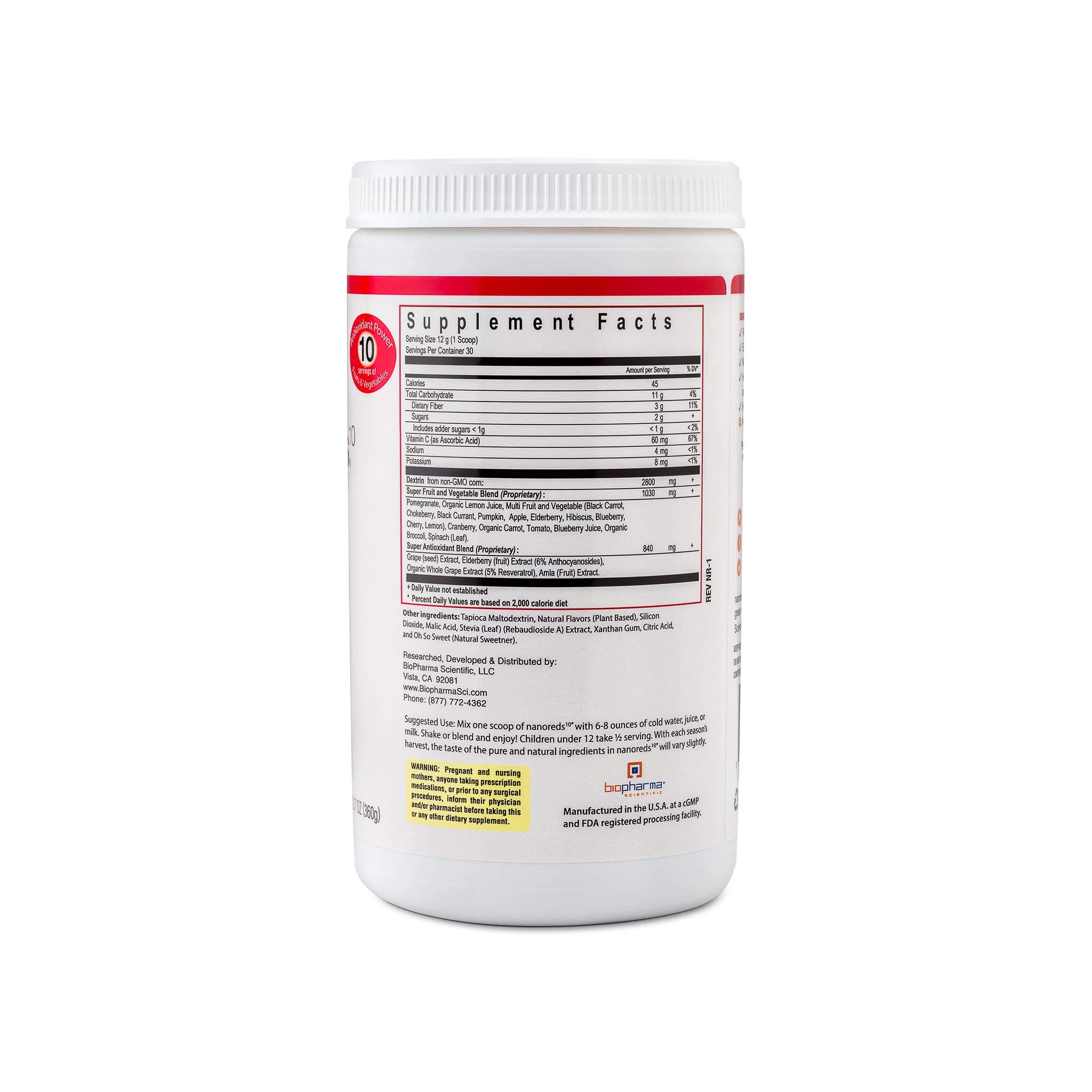 Biopharma Scientific Nanoreds Reds one scoop measure helps portion accurately for daily use.