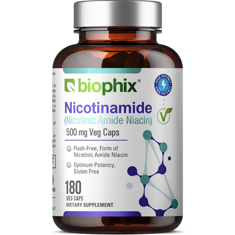 Biophix B-3 nicotinamide bottle front for daily energy support and skin health.