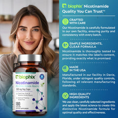 Biophix B-3 nicotinamide bottle on table in a calm wellness setting.