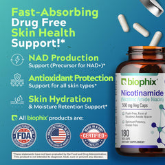 Biophix B-3 nicotinamide label close-up emphasizing flush-free niacin.