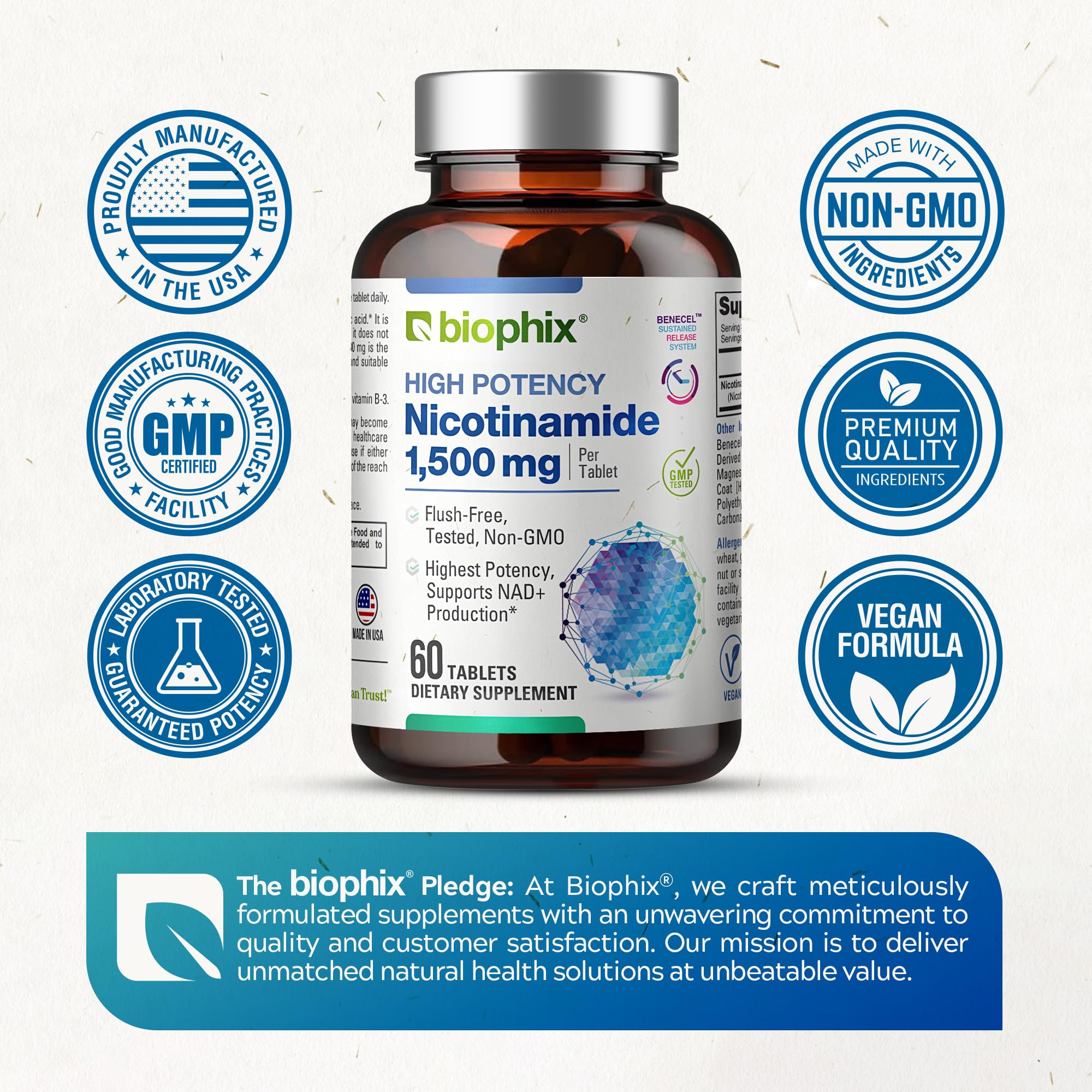 Biophix packaging emphasizes high-strength nicotinamide.