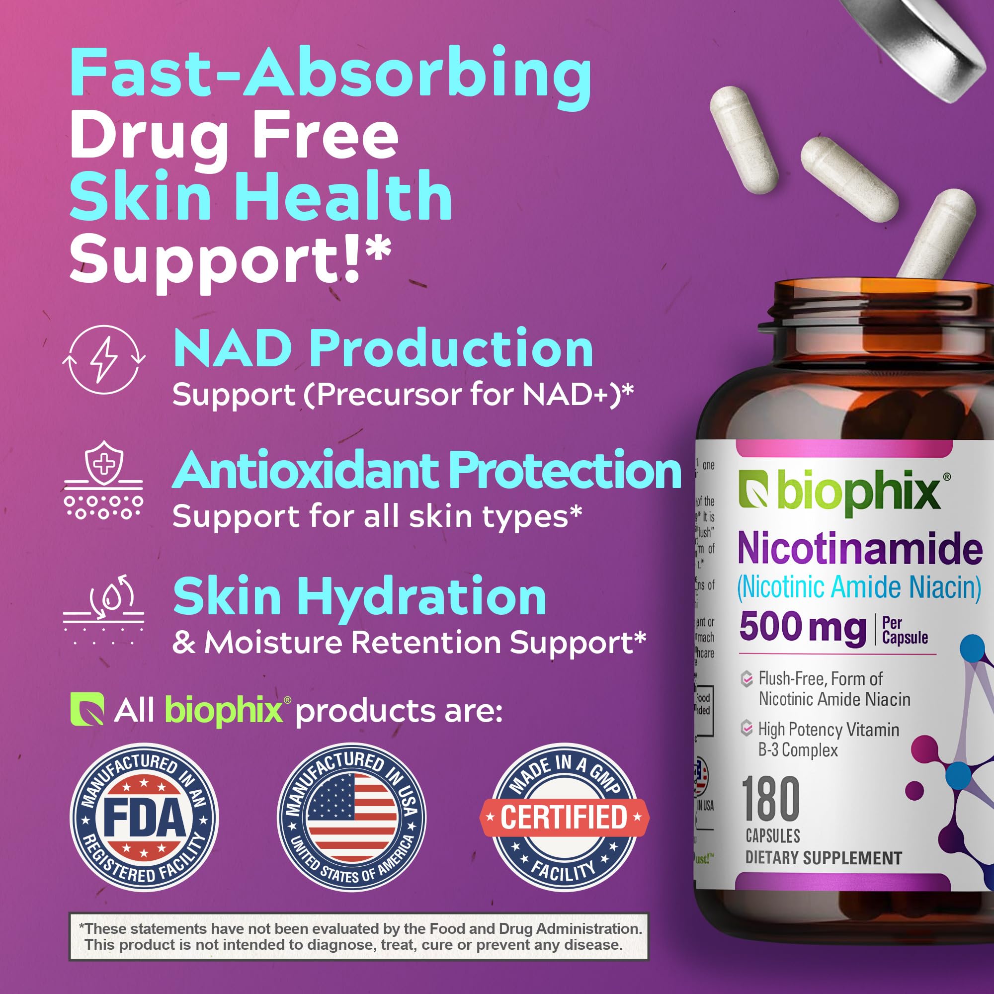 Biophix B-3 Nicotinamide bottle on desk ready for daily use.