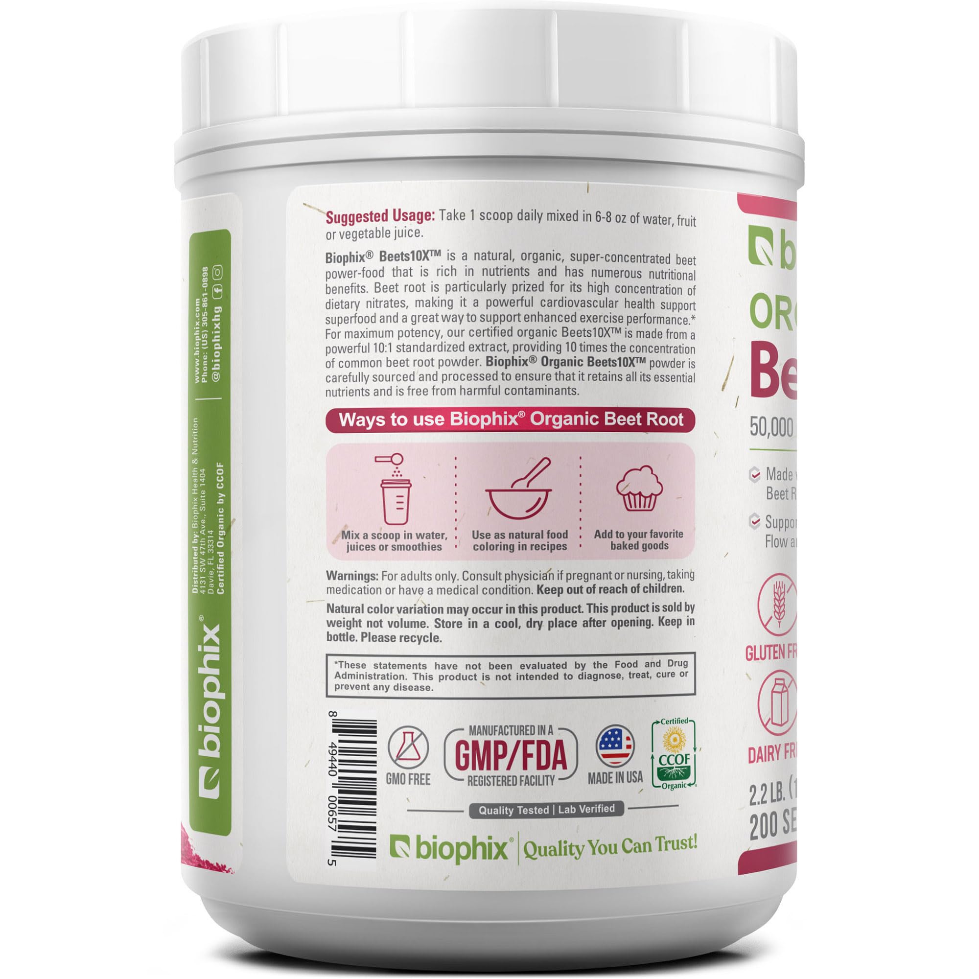 Biophix Beets 10X Ingredients list shows no added sugar.