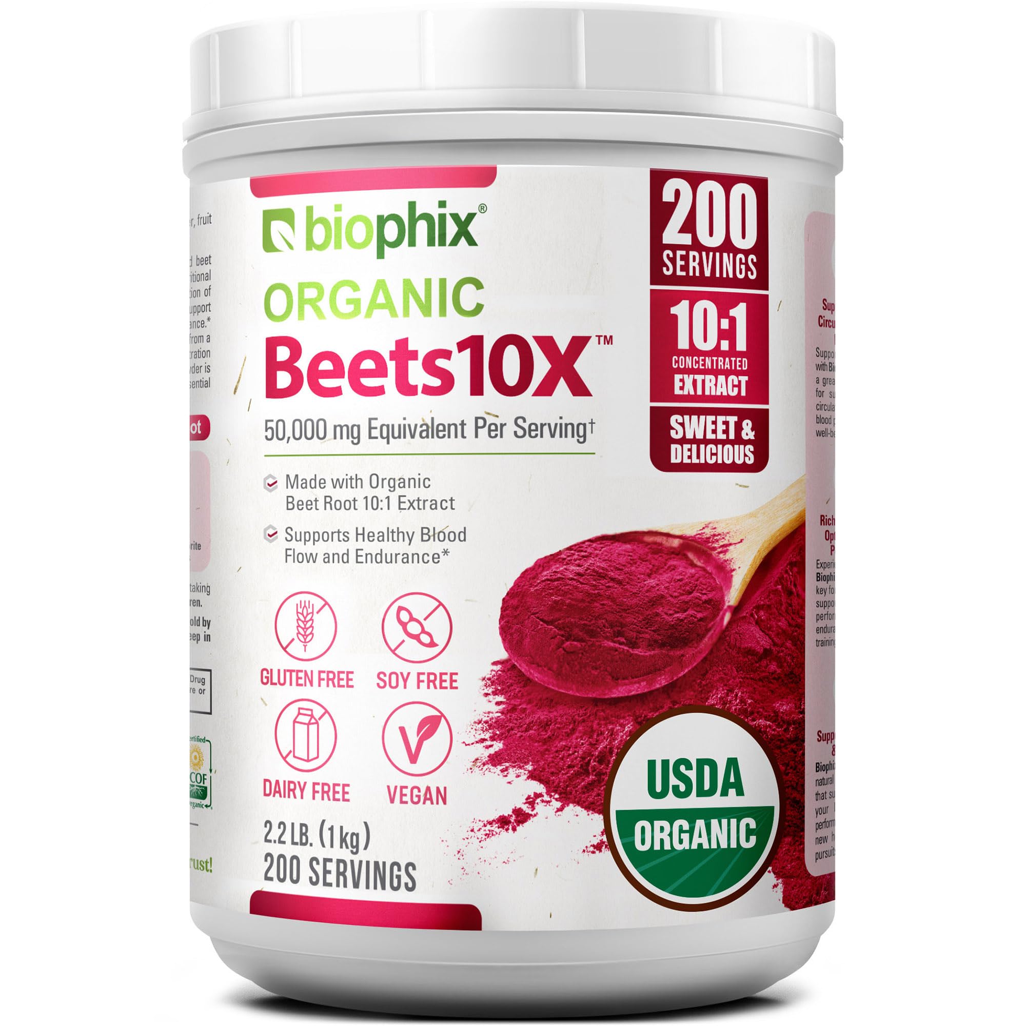 Biophix Beets 10X Powder in a jar confirms premium organic quality for daily use.