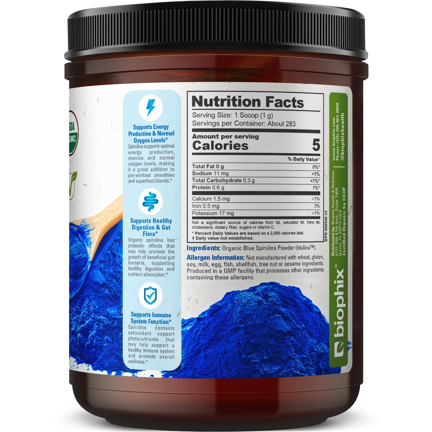 Biophix Blue Spirulina Powder natural blue color for foods and drinks.