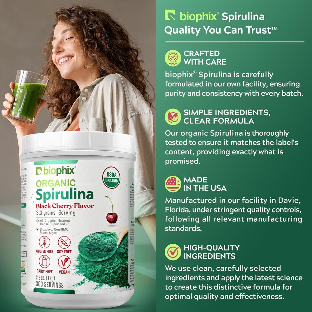Biophix Organic Spirulina Cherry flavor value pack shows long-lasting nutrition.