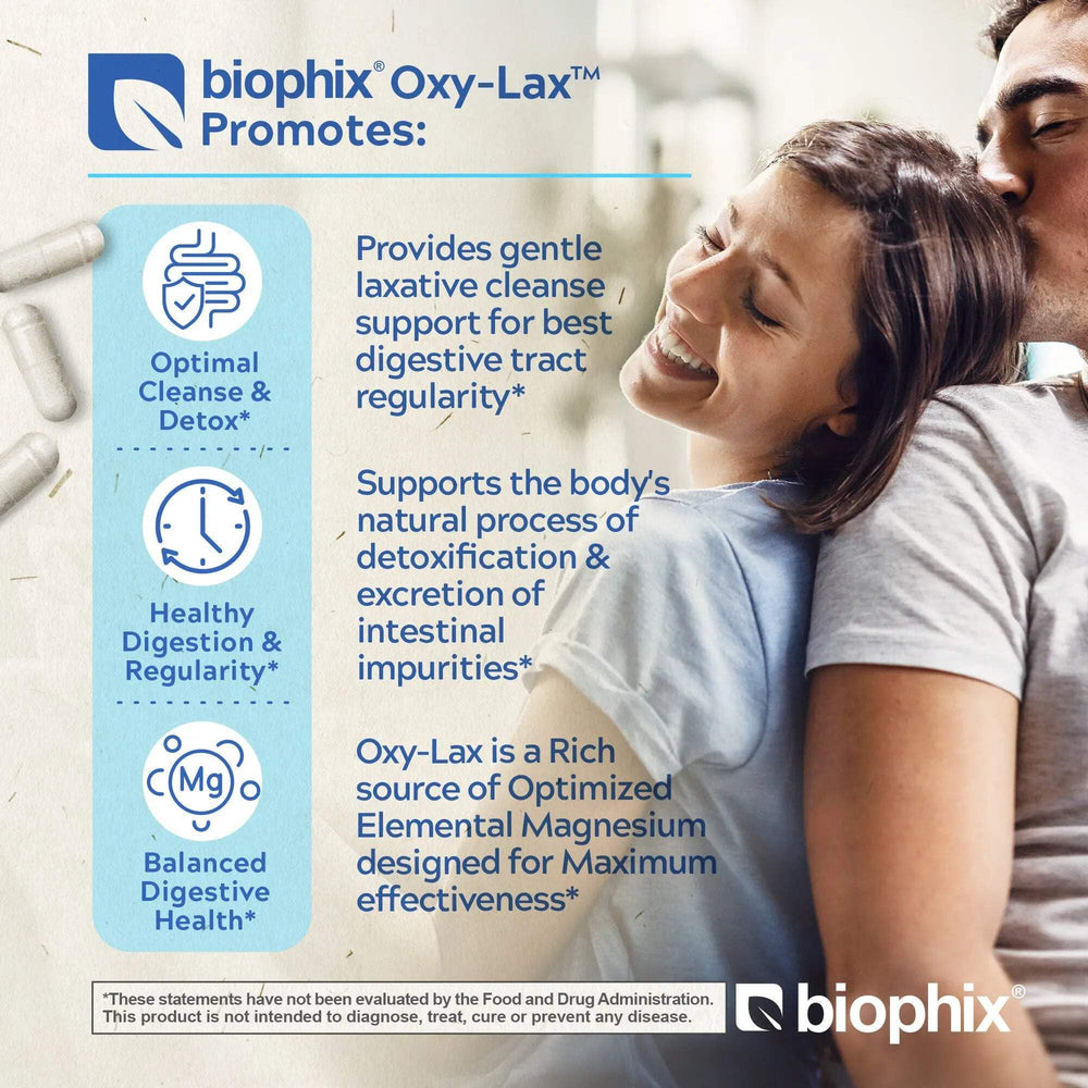 Biophix Oxy-Lax dosing setup with a glass of water at bedtime