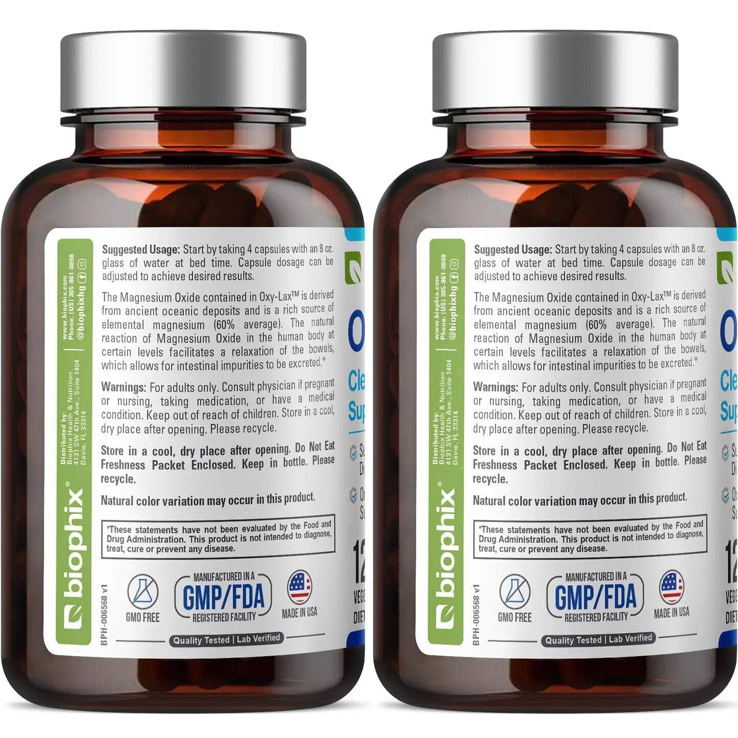 Biophix Oxy-Lax label detail emphasizes natural magnesium oxide source