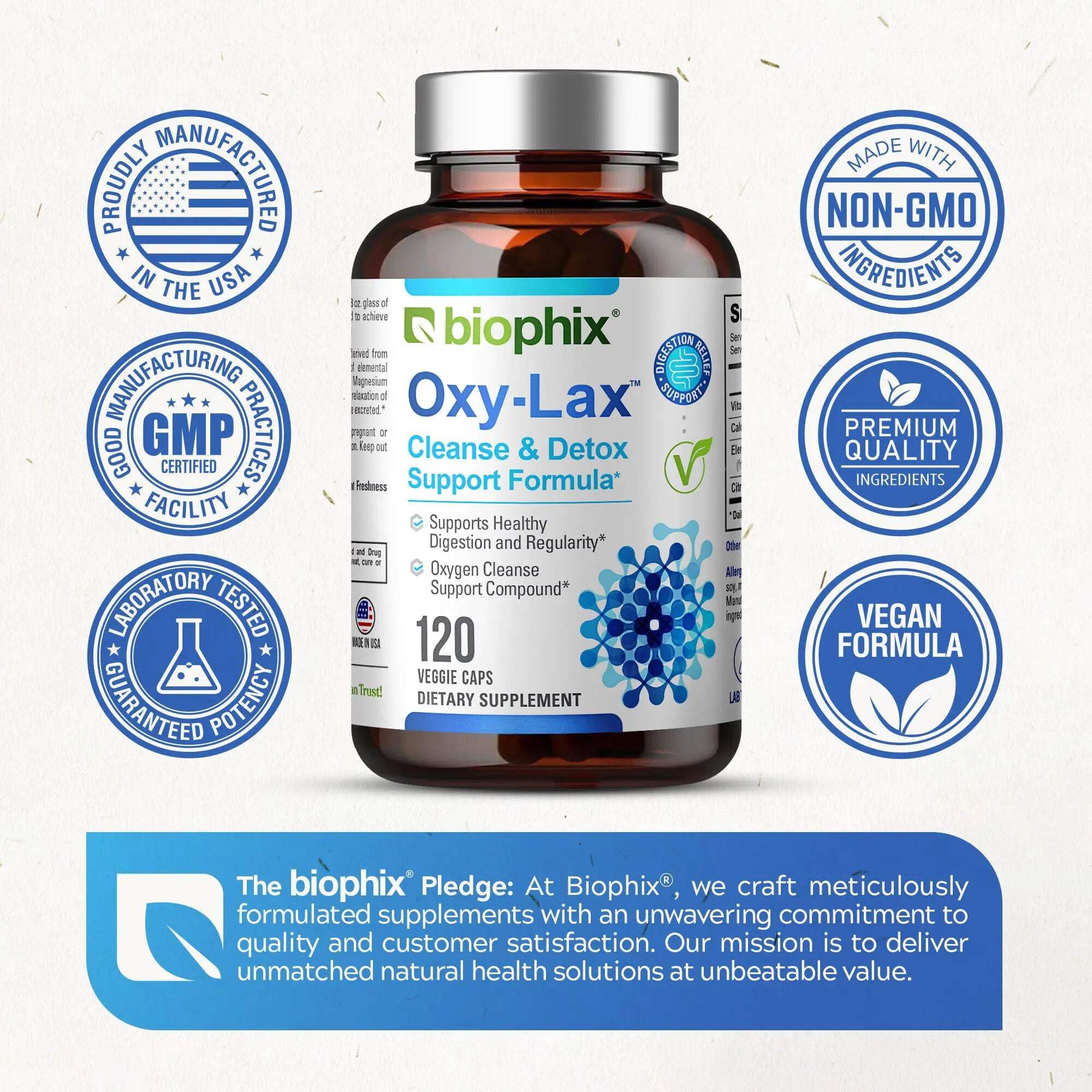 Biophix Oxy-Lax packaging on store shelf conveys value and credibility