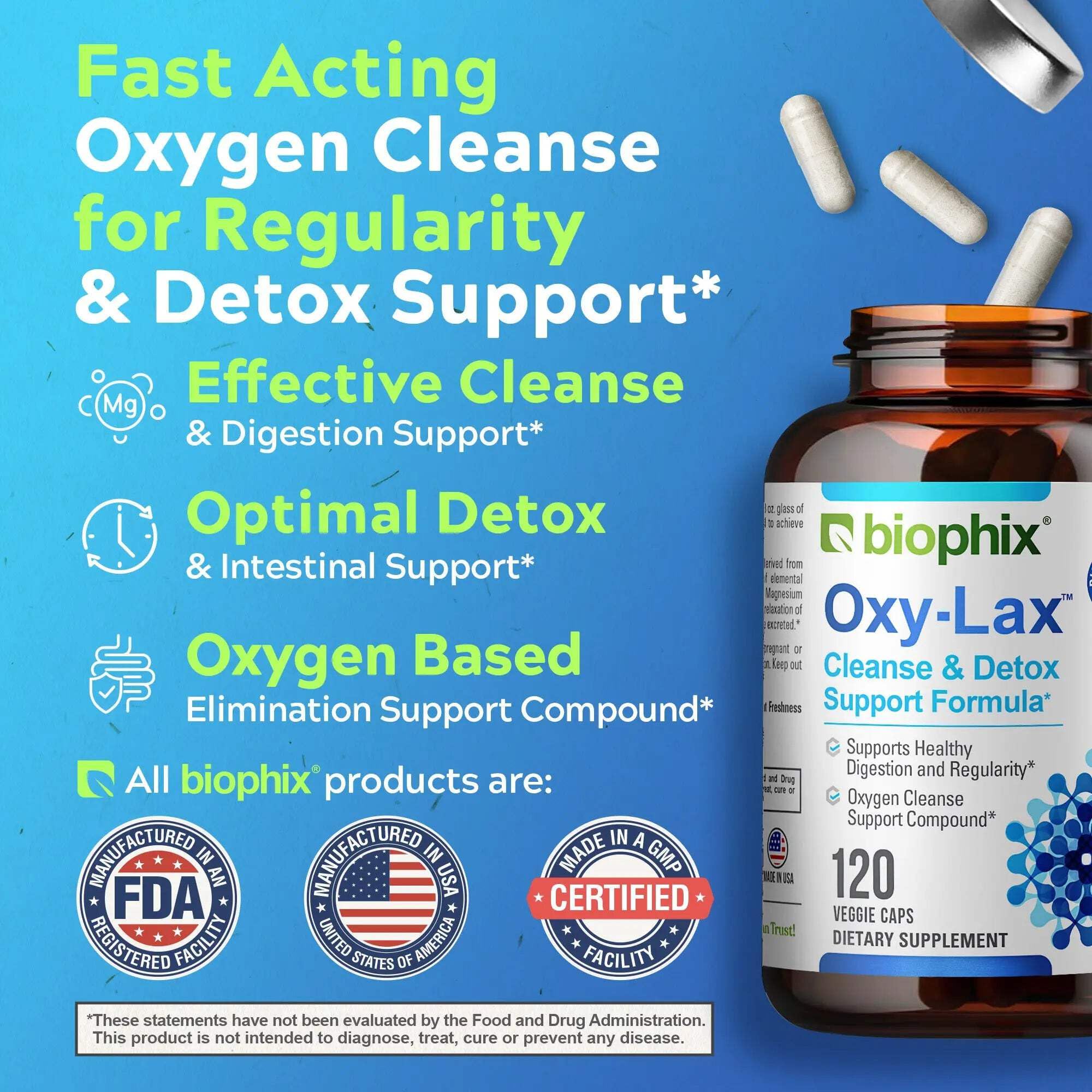 Biophix Oxy-Lax USA manufacturing seal signals safety and standards