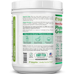 Biophix Phytoberry Greens ingredients bowl showcasing greens and fruits blend.