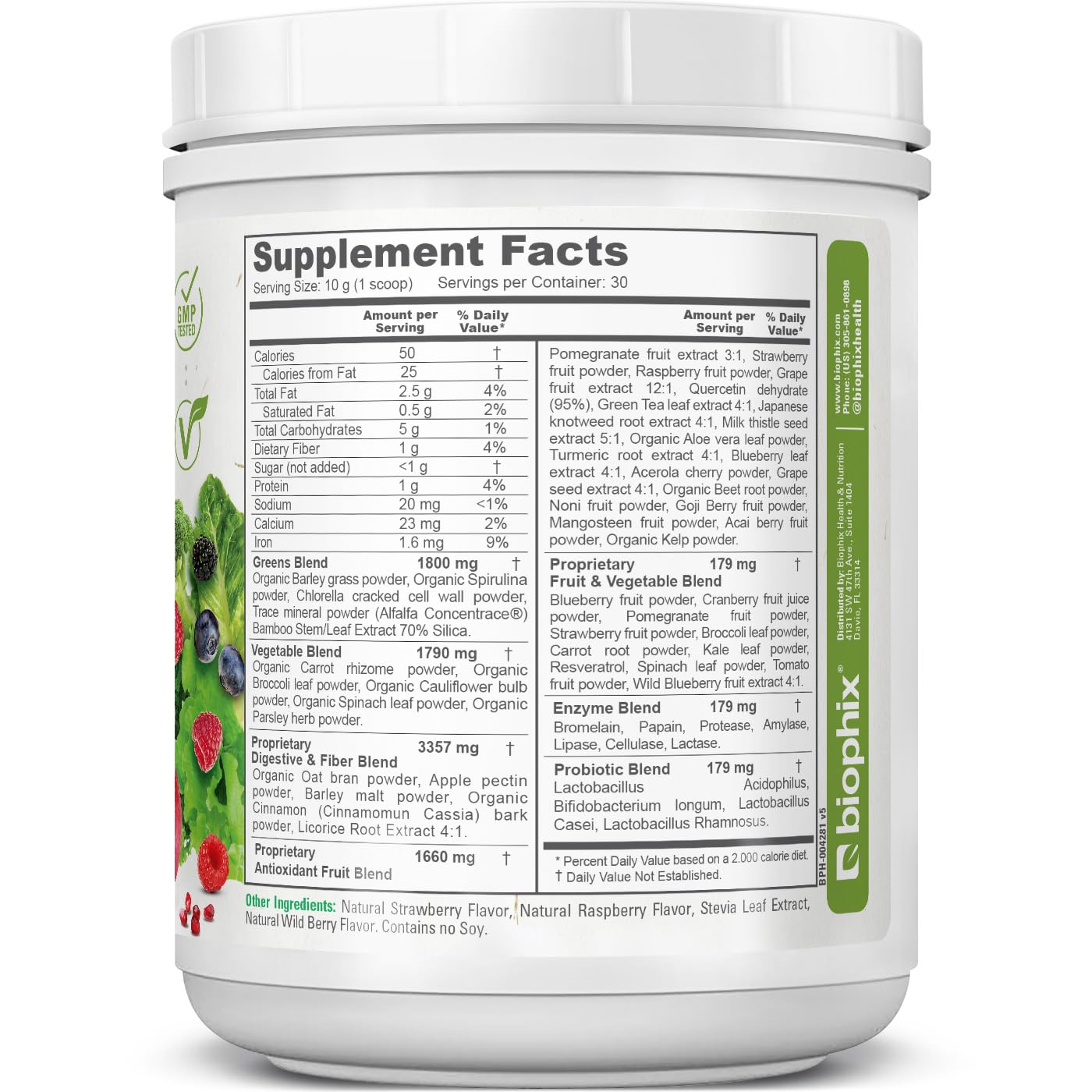 Biophix Phytoberry Greens scoop highlights easy measurement for smoothies.
