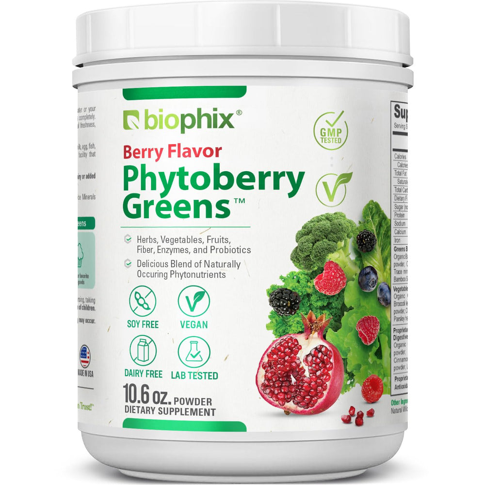 Biophix Phytoberry Greens tub front for convenient daily nutrition.