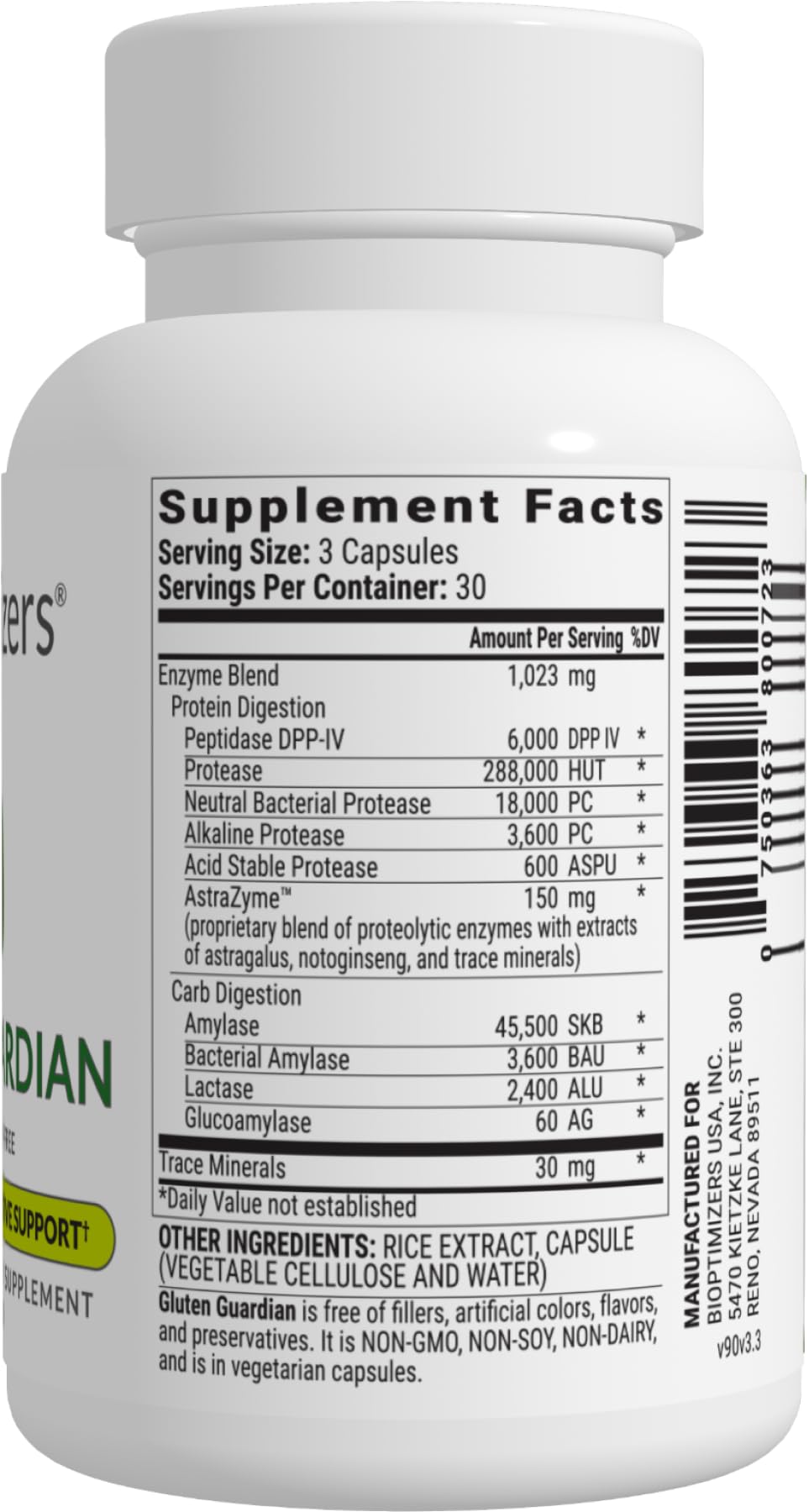 BiOptimizers Gluten Guardian 3.0 capsules ready to aid gluten digestion during meals.