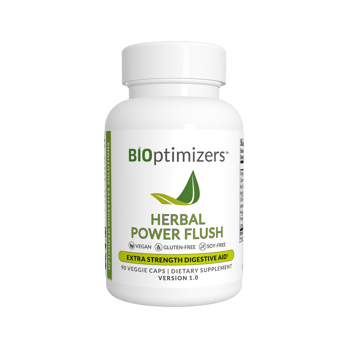 BIOptimizers Herbal Power Flush bottle pouring for convenient daily digestion support