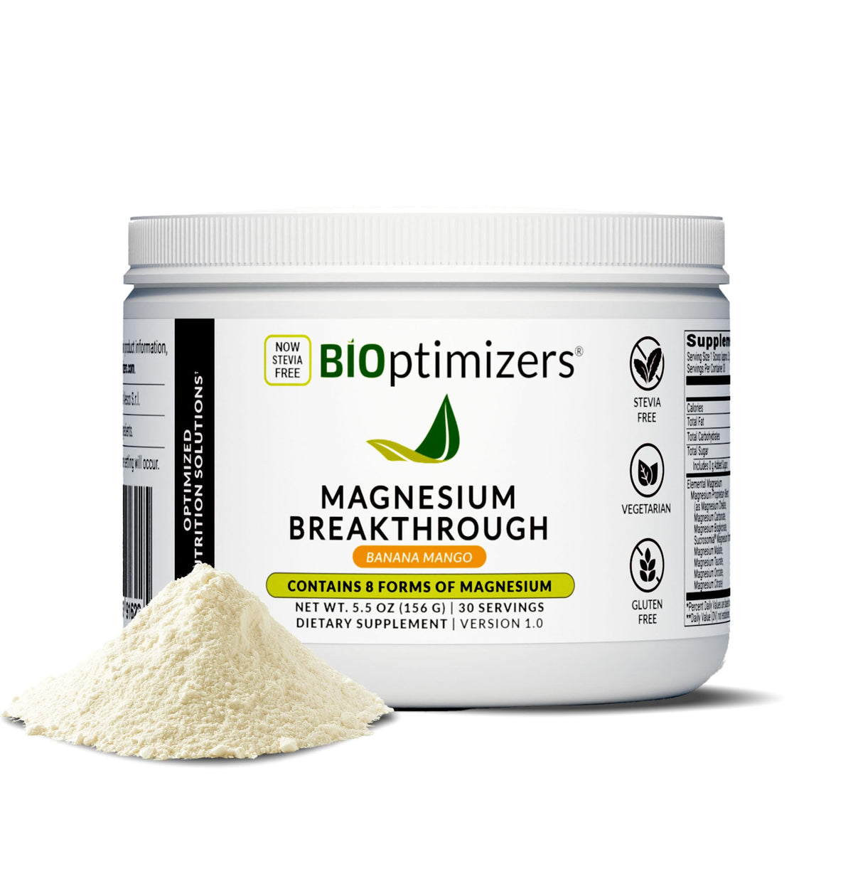 BIOptimizers Magnesium Breakthrough Drink bottle front view showing banana-mango flavor