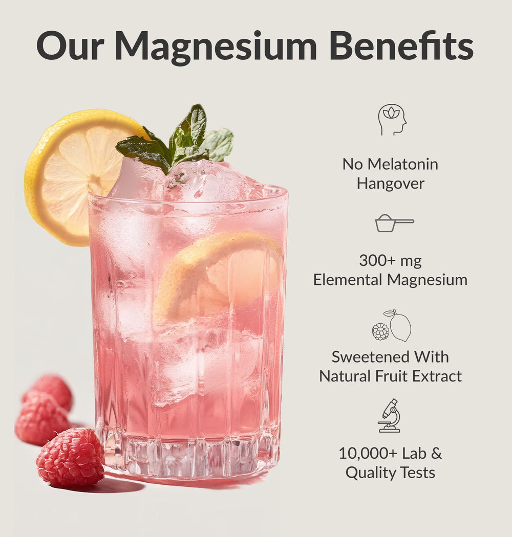 Scoop of Magnesium Breakthrough powder beside bottle for daily intake.