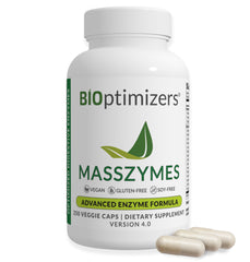 BiOptimizers MassZymes bottle and label for digestive support and gut health.