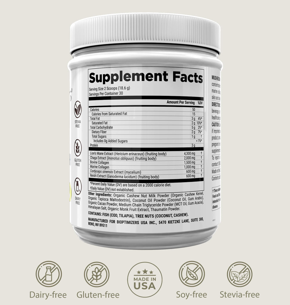 BiOptimizers mushroom chocolate drink pairs with smoothies for a chocolatey energy lift
