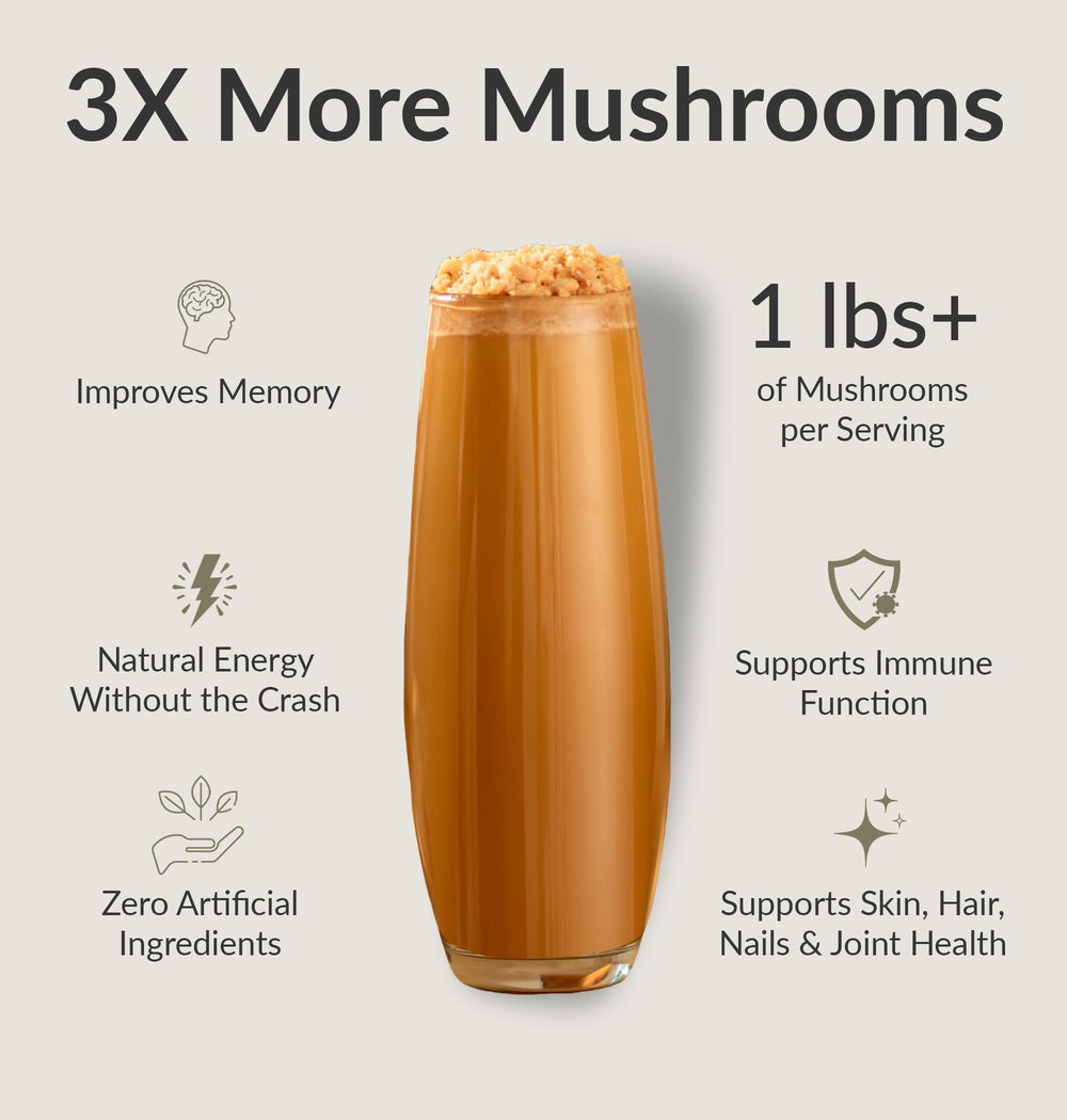 BIOptimizers mushroom coffee alternative dissolving into hot drink for smooth energy.