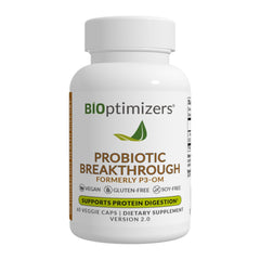 BIOptimizers Probiotic Breakthrough bottle front view highlighting gut health support and daily use.