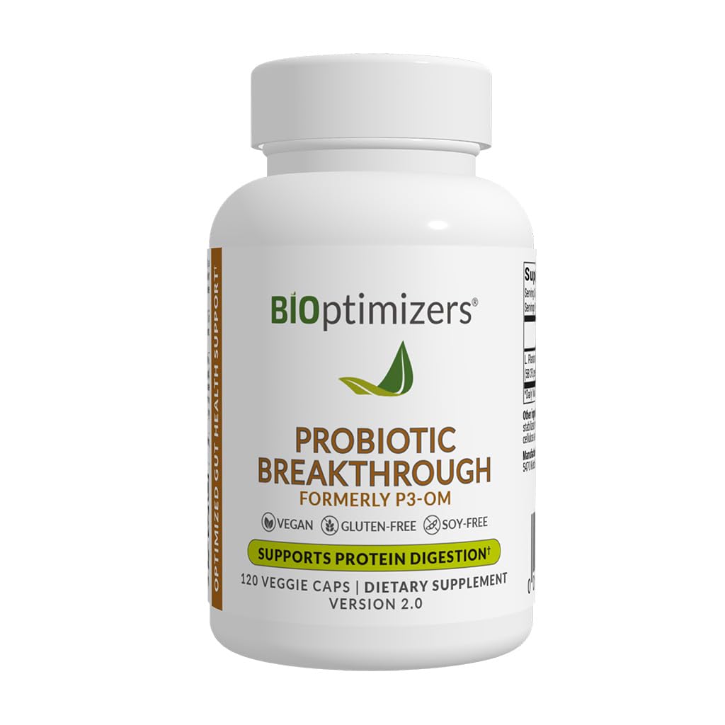 BIOptimizers Probiotic Breakthrough bottle showing daily digestion support and easy use