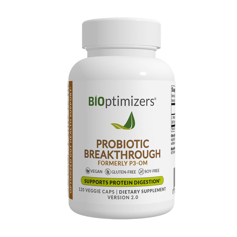 BIOptimizers Probiotic Breakthrough bottle showing daily digestion support and easy use
