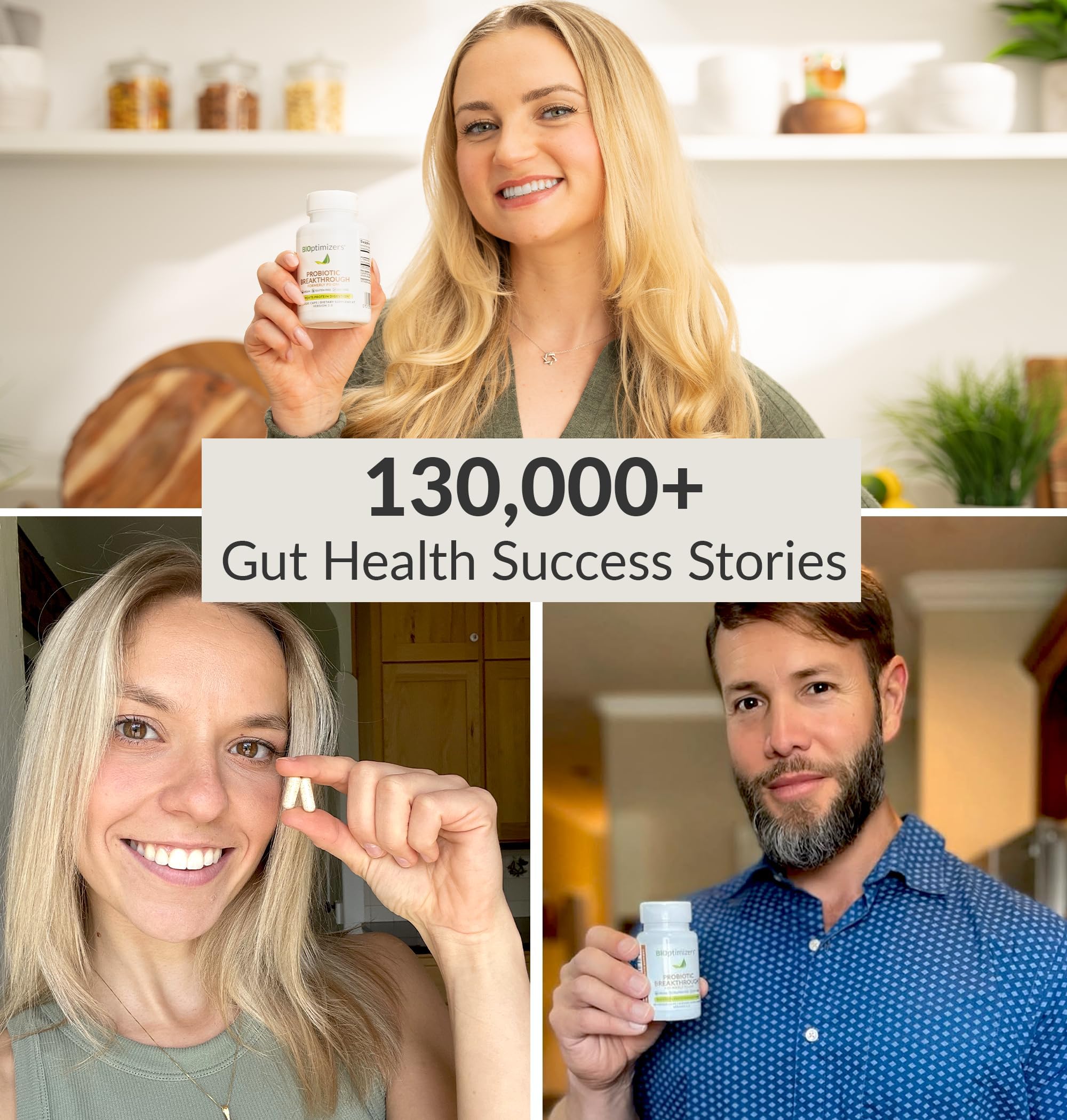 BIOptimizers Probiotic Breakthrough nutrition panel highlights vegan, dairy-free ingredients and no artificial additives.