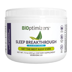 BIOptimizers Sleep Breakthrough 2.0 blue berry dreams tub label promotes natural sleep support.
