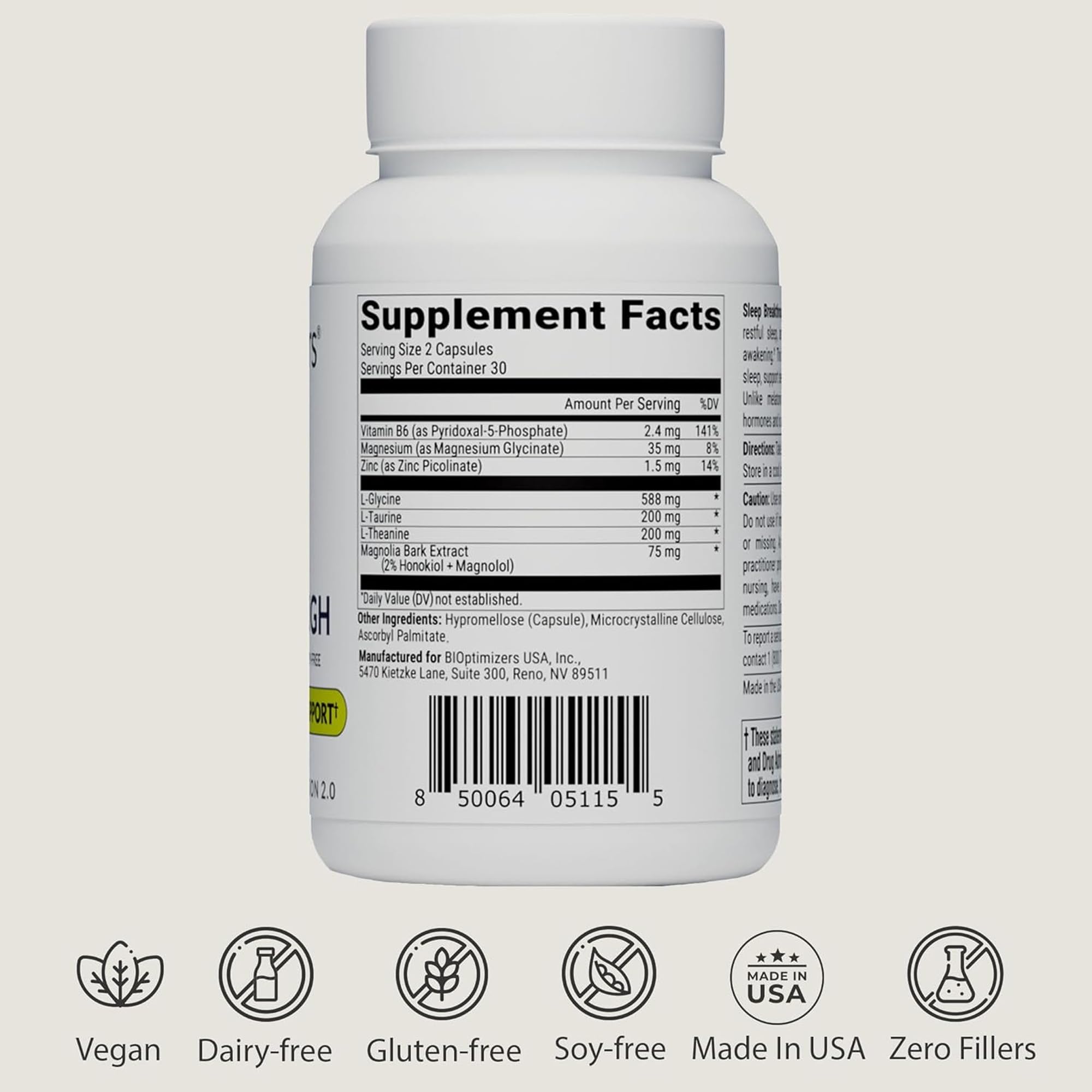 Dosing guide visual showing two capsules before bed.