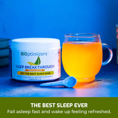 BIOptimizers Sleep Breakthrough tub label closeup shows vegan, melatonin-free formula.